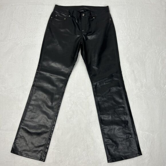 Express Pants Womens 7/8 Black Faux Vegan Leather Straight Leg Y2K Style - Picture 5 of 11